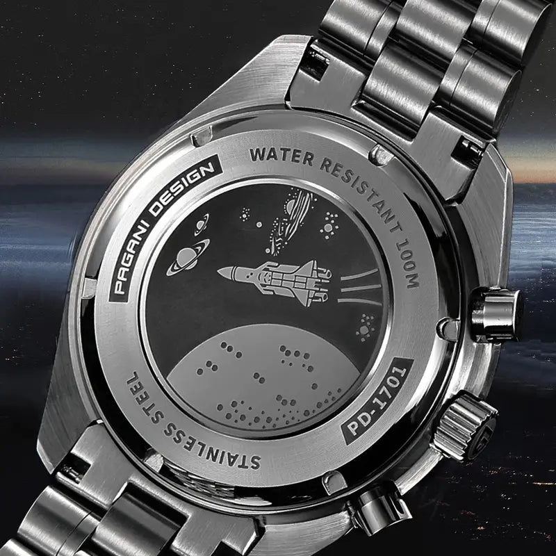 Men's Retro Moon Watch Quartz Chronograph with Sapphire Crystal - Multiple Colors
