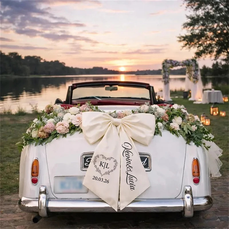 Personalized Car Wedding Bow Heart Garland - Bridal Shower Decoration
