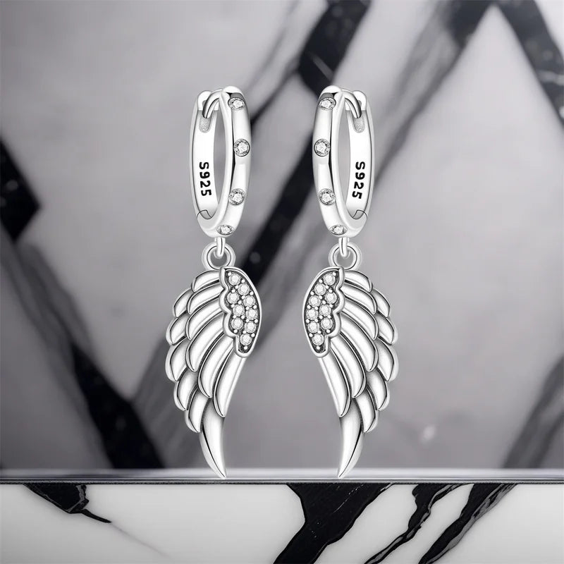 Sterling Silver Sparkling Wings Earrings for Women Drop Jewelry Party Gift