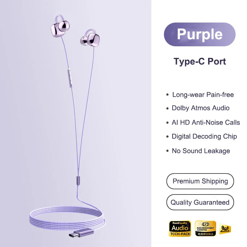 Wired Control Earbuds with HD Microphone for Gaming & Sports - Type C & 3.5mm