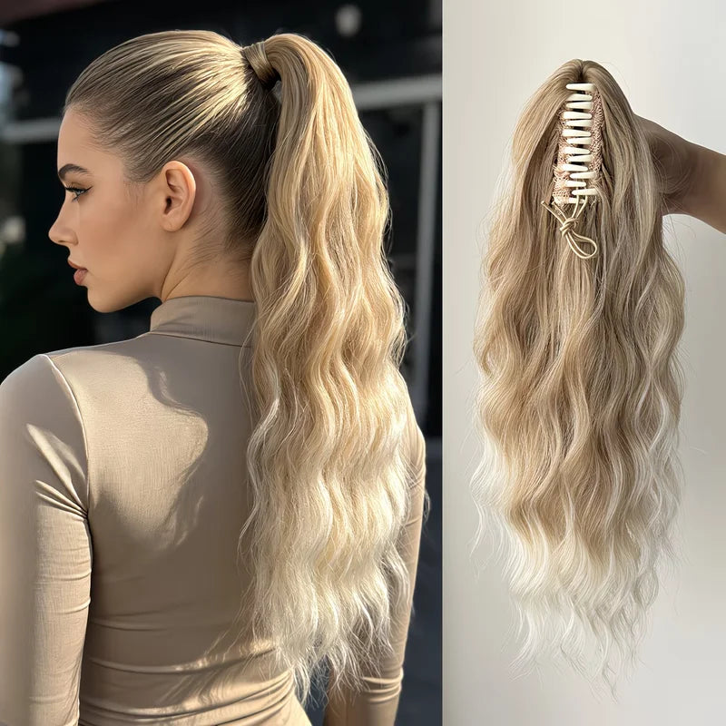Water Wave Claw Hair Clip Extensions for Women - Messy, Fluffy, Heat-Resistant Ponytail Accessory