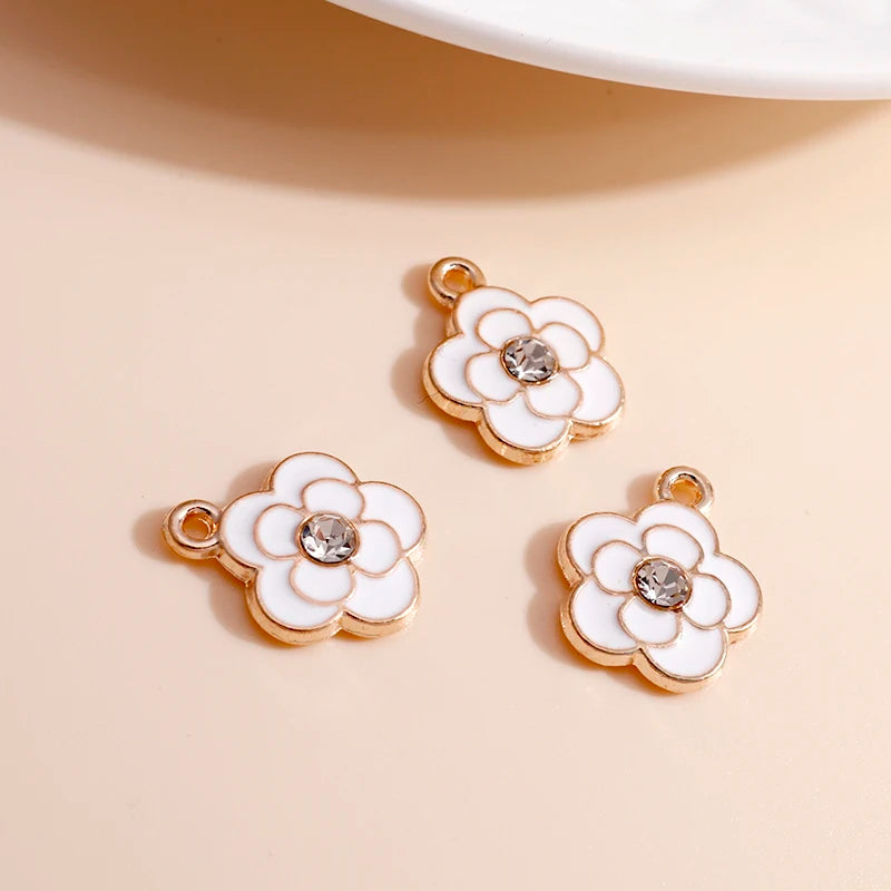 10pcs Enamel Crystal Flower Charms for Jewelry Making - DIY Pendants & Earrings