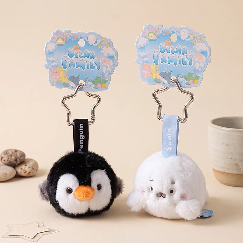 Creative Ocean Animal Plush Keychain Set - Penguin Shark Octopus Toy Gift