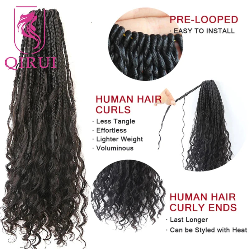 Crochet Box Braids with Human Hair Curls - Full Ends, 30 Inch Extensions