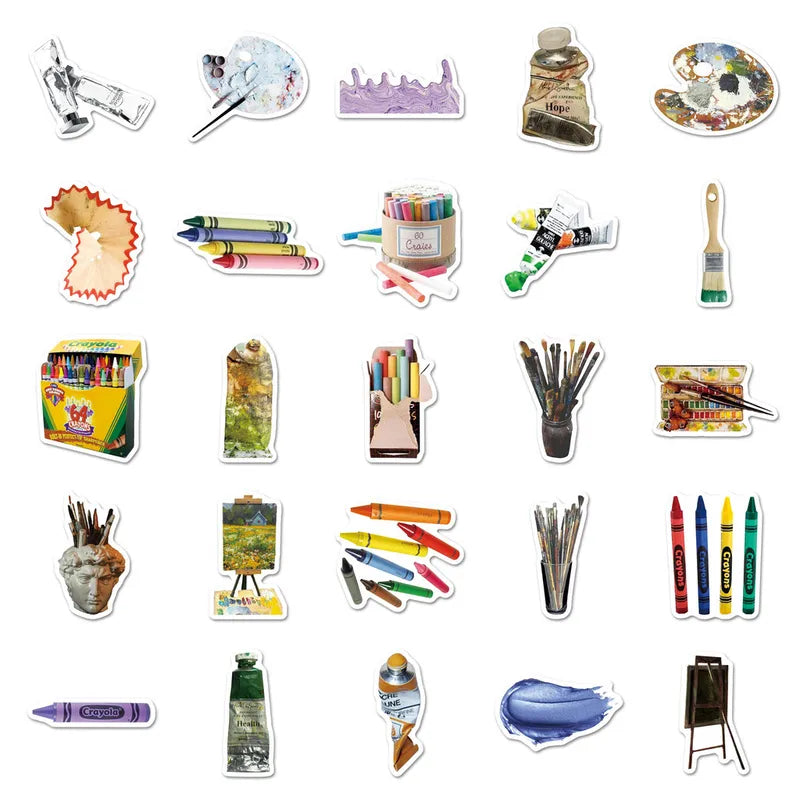 50 Pcs Waterproof Art Stickers for Painting & Craft Decor