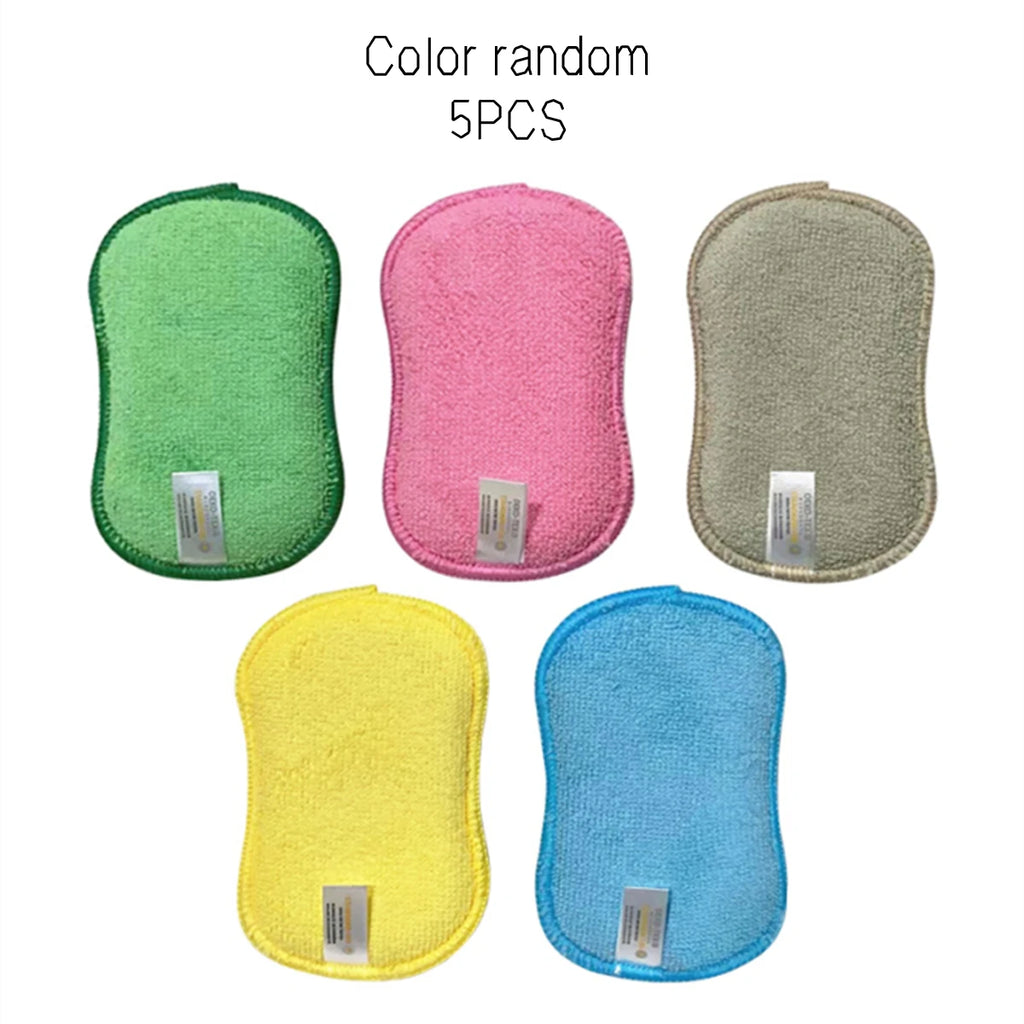 5Pcs Double-Sided Microfiber Kitchen Sponge Non-Scratch Dish Washers Multi-Purpose Rag