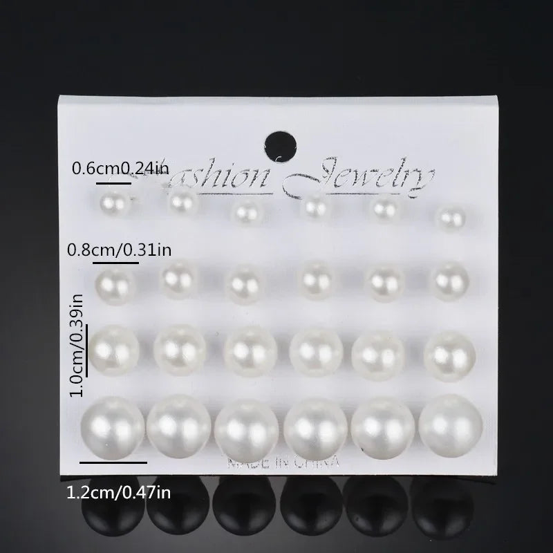 12 Pairs Pearl Earrings Set - Multi-Size Simulated Pearl Studs for Women Girls
