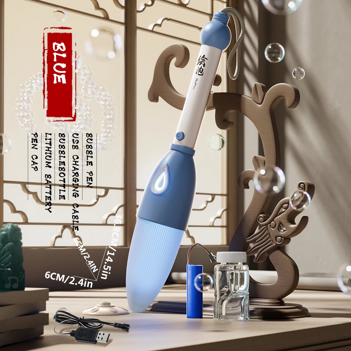 Rechargeable Bubble Pen Machine for Kids, Portable Bubble Maker Toy