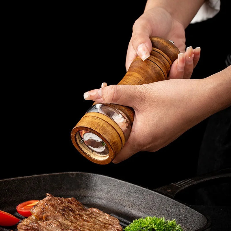 Manual Pepper Grinder with Acrylic and Rubber Wood, Ceramic Core - Seasoning Mill