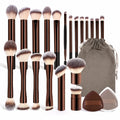 20-Piece Makeup Brush Set with Bag & Puffs, Dual-Ended Face & Eye Brushes, Soft Synthetic Bristles