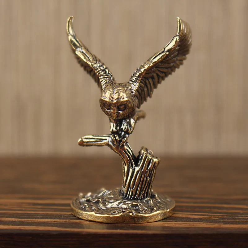 Owl Brass Ornament Figure - Retro Bronze Home Decor Statue