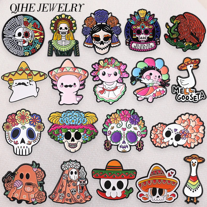 Mexican Day of the Dead Skeleton Calavera Enamel Pin Brooch Jewelry Gift