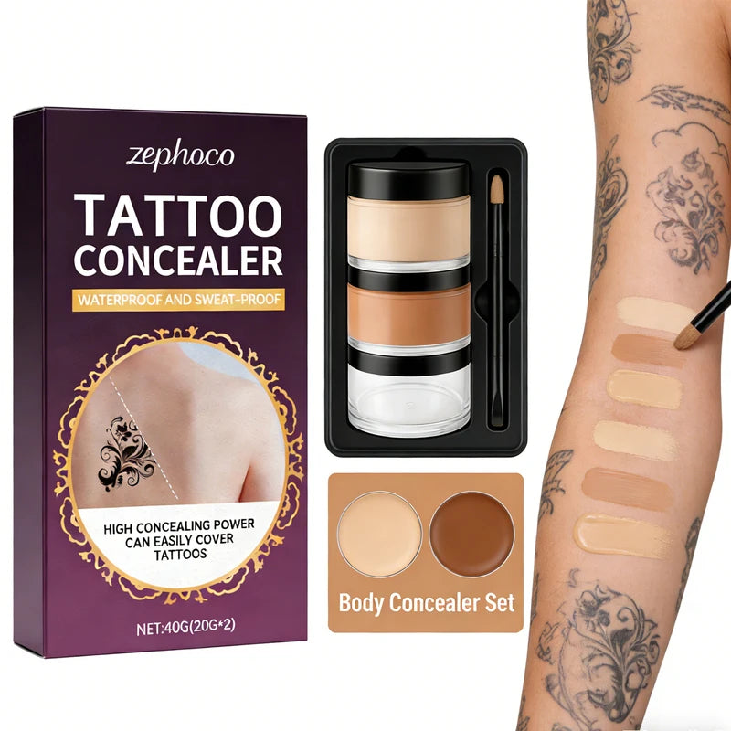 High Coverage Body Concealer Set for Tattoos Scars & Blemishes Waterproof & Long Lasting