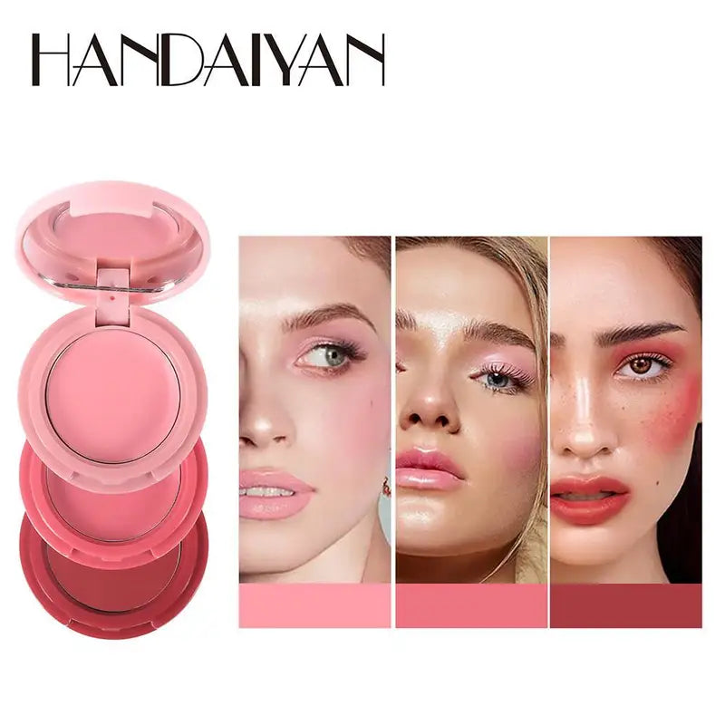 Multi-Use Makeup Palette with 3 Colors for Cheeks Lips & Eyes - Folding Matte Blush & Lip Tray