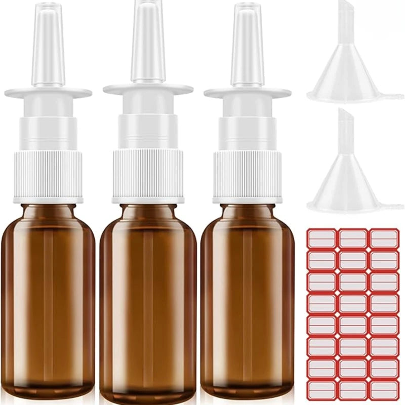 Refillable Amber Glass Nasal Spray Bottles - Light-Protection, Multiple Sizes