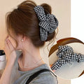 Korean-Style Black and White Checkered Bubble Hair Clip - Minimalist Shark Hairpin
