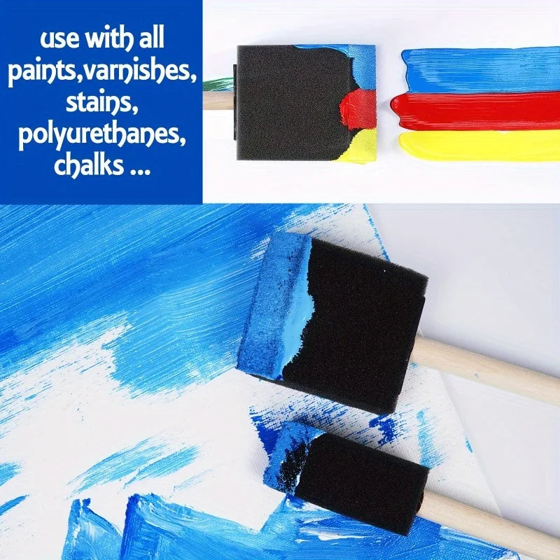 Assorted Foam Brush Set with Wood Handles - Lightweight Durable Craft Paint & Stain Brush Kit
