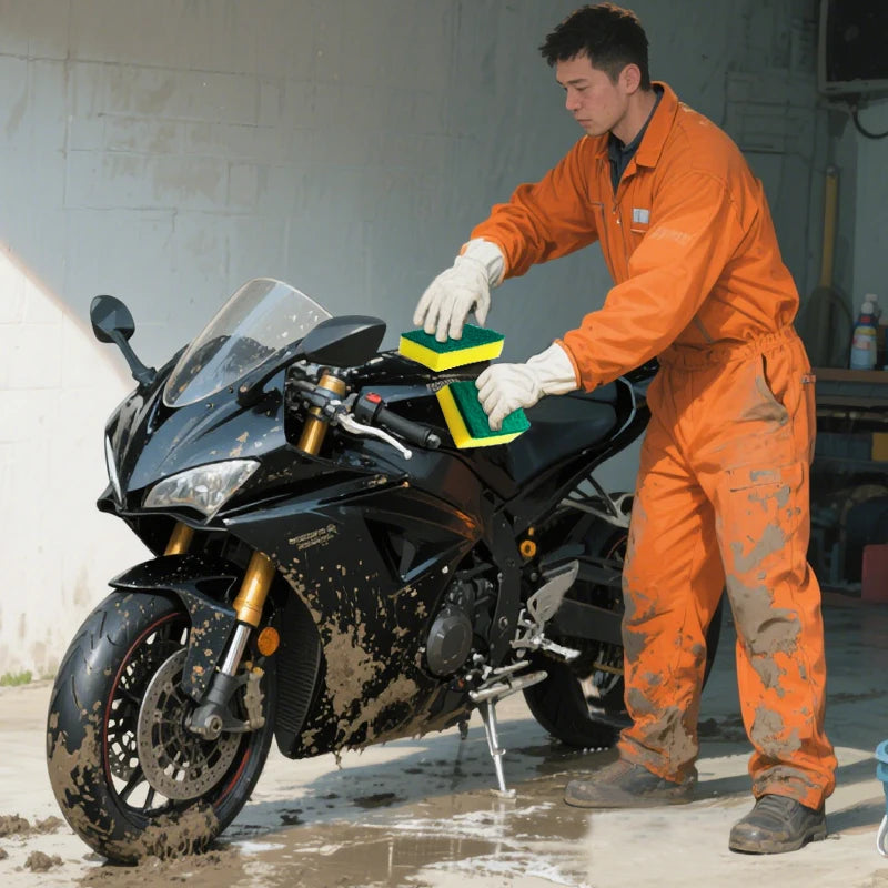 Heavy-Duty Double Sided Magic Sponge for Kitchen and Motorcycle Cleaning - Multi-Color Options
