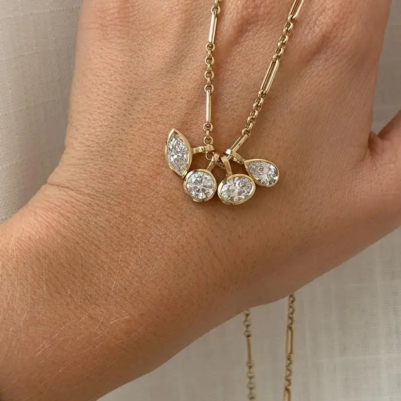Women's Geometric Zircon Pendant Necklace Gold & Silver Chain Jewelry