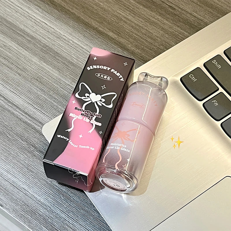Long-Lasting Hydrating Lip Gloss with Bowknot Design - Non-Staining Water-Based Lipstick