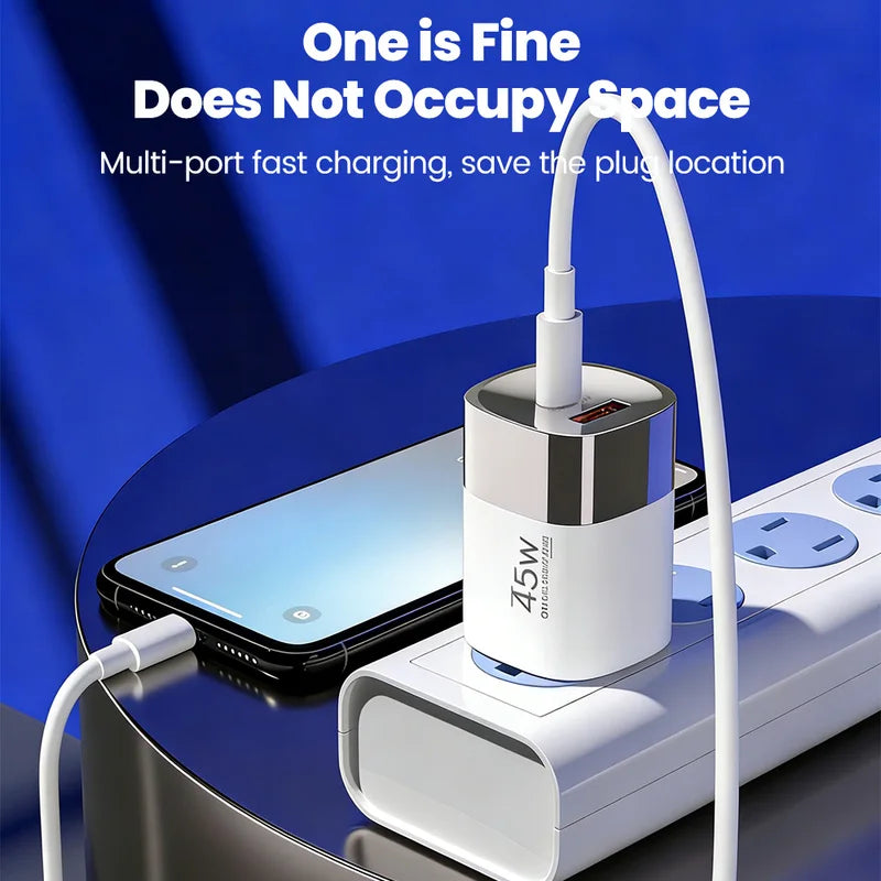 45W USB Type C Charger 2 Port PD Fast Charging Wall Adapter for Mobile Phones