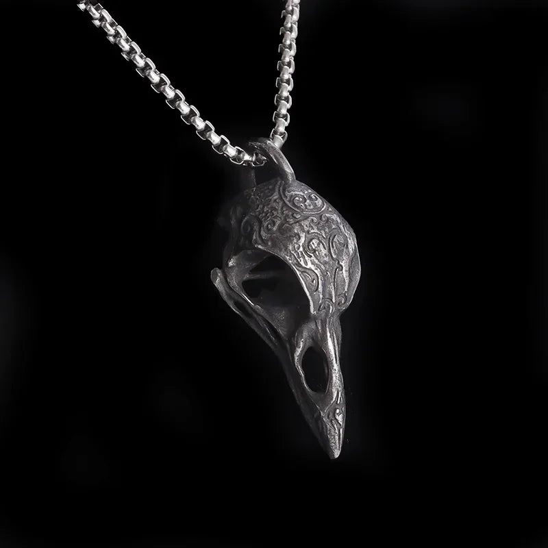 Retro Nordic Crow Skull Pendant Necklace for Men - Animal Bird Jewelry Gift