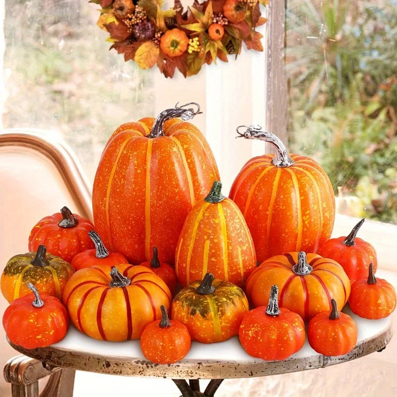7pcs Pumpkin Autumn Decor Outdoor Orange Foam Fake Artificial Halloween Harvest Festival