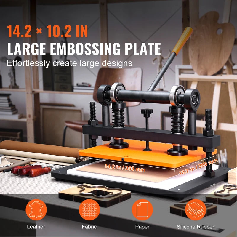 Leather Embossing Machine with Adjustable Pressure and Large Die Plate