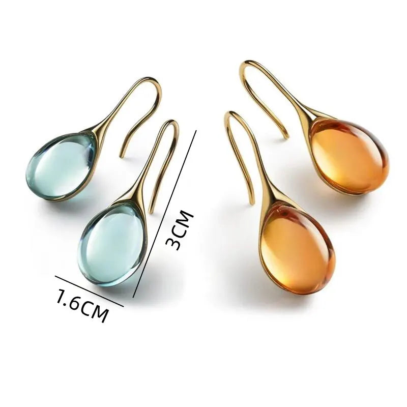 2 Pcs Colorful Faux Cat's Eye Earrings Gold & Multi-Color Fashion Jewelry