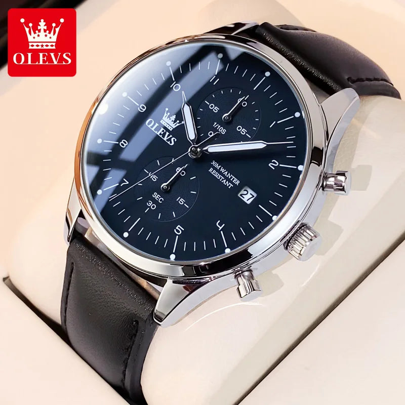 Men's Luxury Leather Strap Quartz Watch Waterproof Business Timepiece