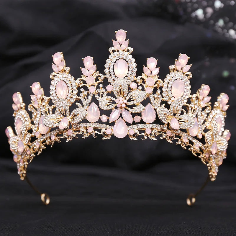 Elegant Water Drop Flower Crystal Opal Tiara for Women Wedding & Party Hair Accessories