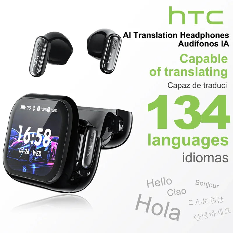 Wireless Bluetooth Earphones with AI Translator LCD Screen Noise Reduction Sport Headsets