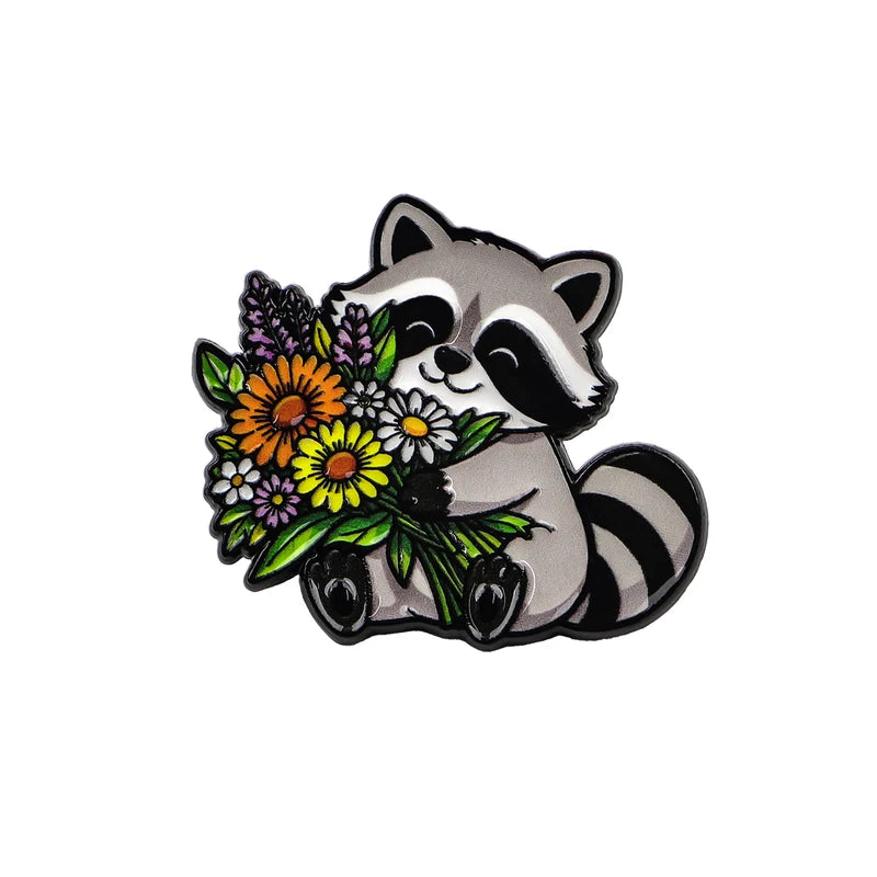 Cute Animal Flower Bouquet Enamel Pins for Backpack & Gift - Assorted Styles