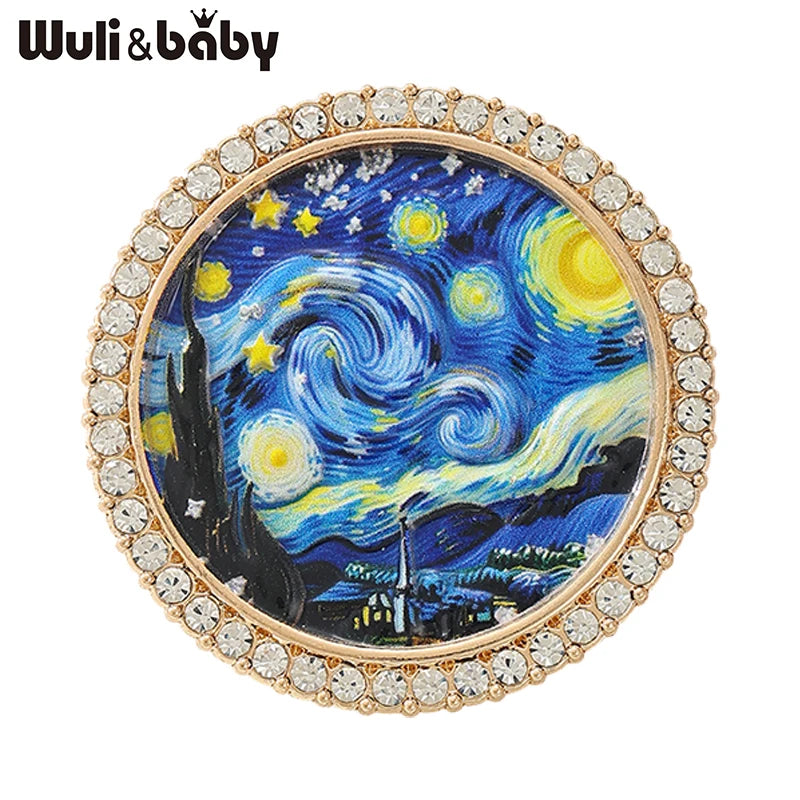 Starry Night and Reaper Brooch Pins for Women Men - Round Picture Jewelry Gift Set