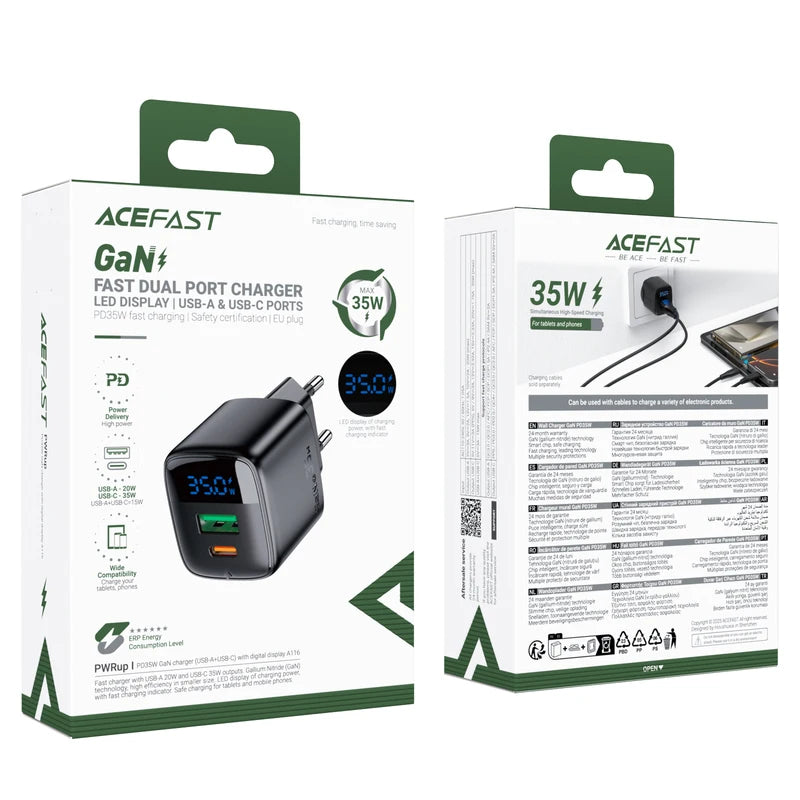 GaN 35W Fast USB C Wall Charger with Digital Display for Samsung & More