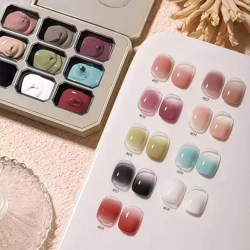 9-Color Gradient Nail Polish Set for French Manicure & Nail Art - High Saturation