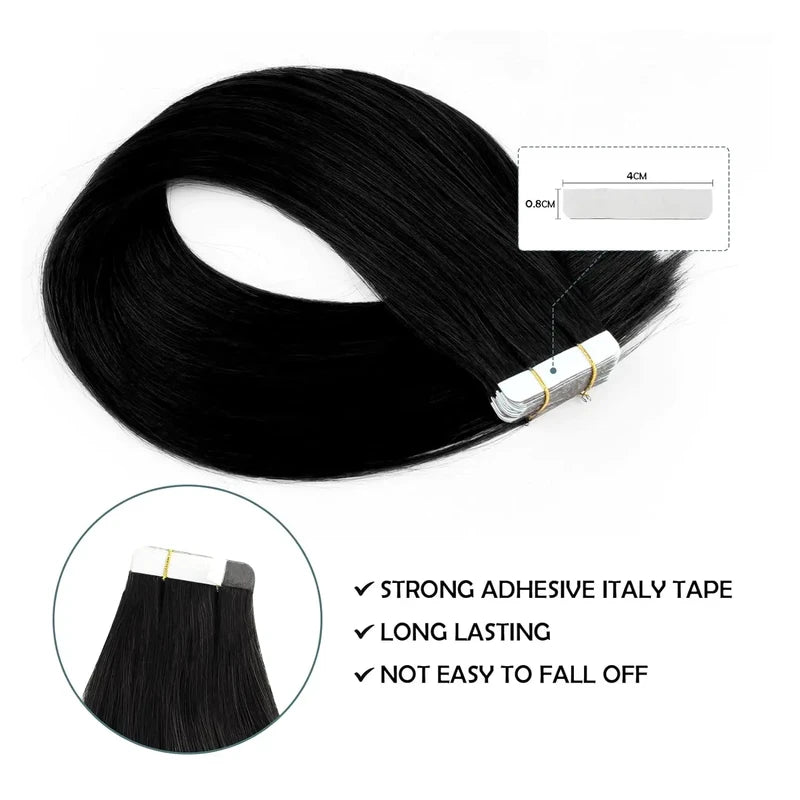 Straight Tape-In Hair Extensions - Brazilian Human Hair, Natural Color