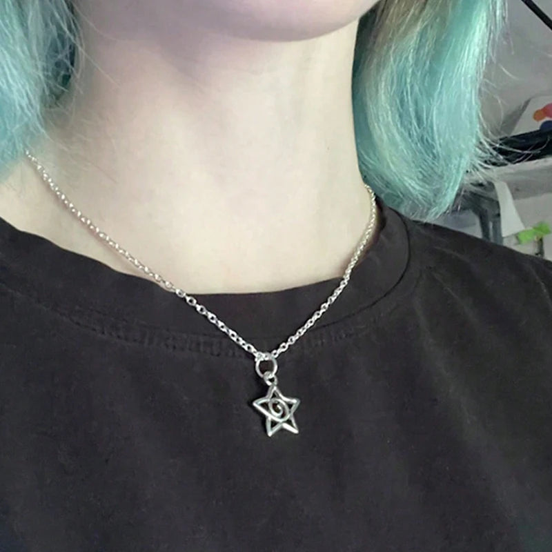 Y2K Silver Star Pendant Necklace for Women Aesthetic Jewelry Gift
