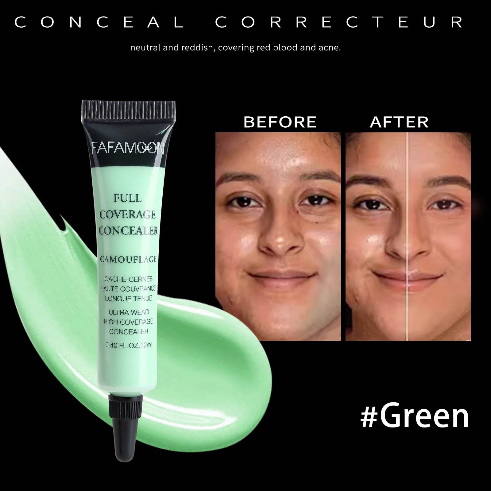 Full Coverage Waterproof Liquid Concealer with Oil Control for Face & Contouring