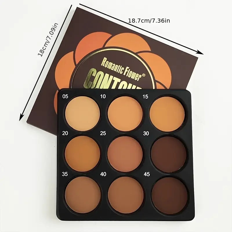 9-Color Dark Bronze Makeup Palette for Contouring & Concealing - Matte Finish with Shimmer