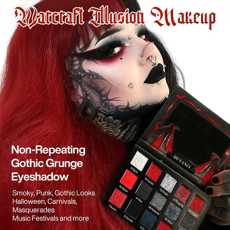 15-Color Eyeshadow Palette Matte Glitter Shimmer Goth Makeup for Halloween