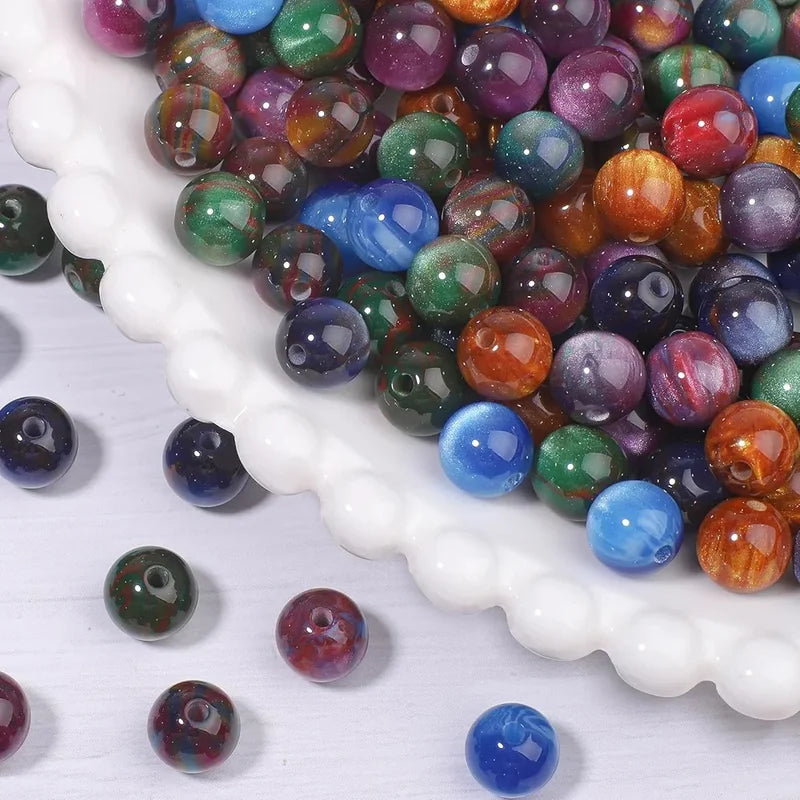 50Pcs 8mm Colorful Resin Tiger Eye Beads for Jewelry Making - Round Loose Beads