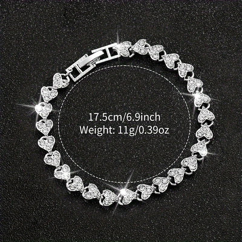 Women's Luxury Rhinestone Stainless Steel Quartz Watch and Heart Bracelet Set