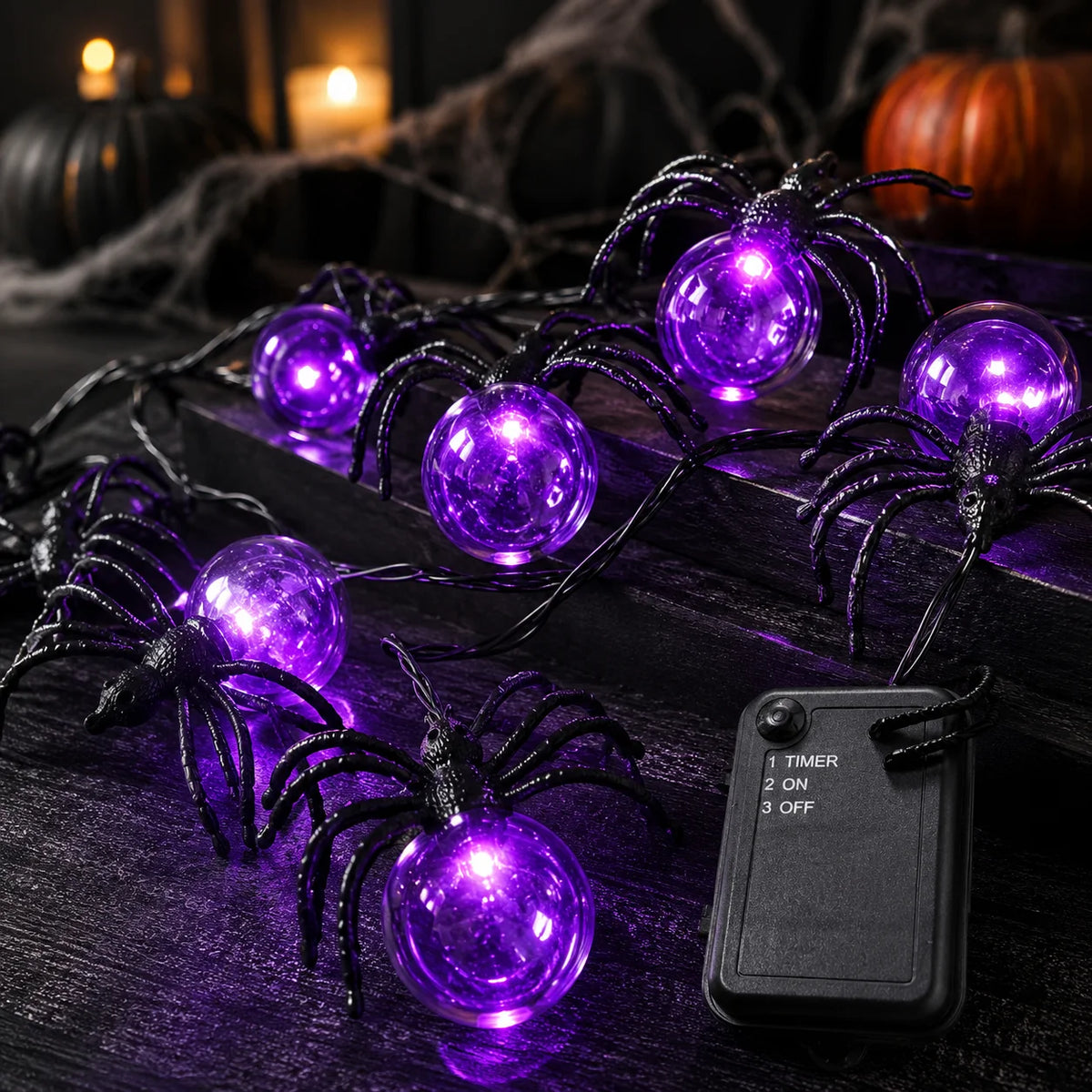 Halloween String Lights Spider Garland Fairy Lights 5.2M Purple Battery Powered for Porch Decor
