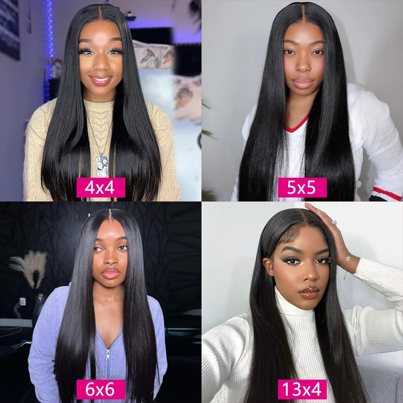 Straight Human Hair Bundles with Closure - Brazilian 20-40 Inch Full Head Set