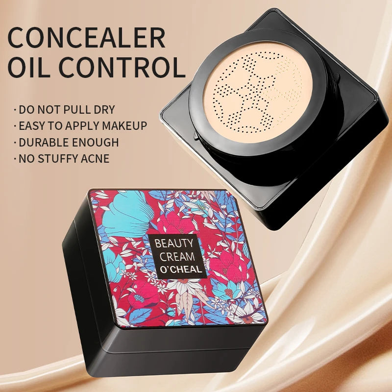 Waterproof CC Cream Foundation with Mushroom Puff - Brightening Face Makeup