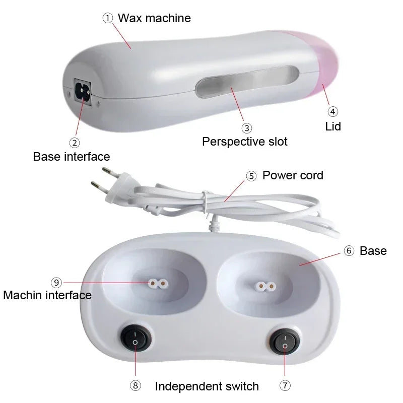 Electric Wax Heater Epilator for Hair Removal with Refillable Cartridges