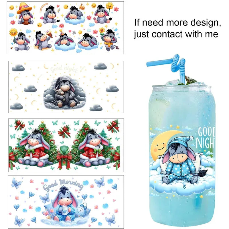 Kids Cartoon Eeyore Pooh Family UV Decals for Tumblers - 3D DTF Stickers