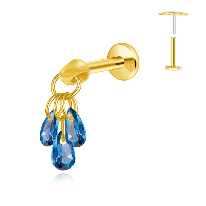 Titanium Zircon Teardrop Earring & Cartilage Piercing Set - Hypoallergenic Labret Studs