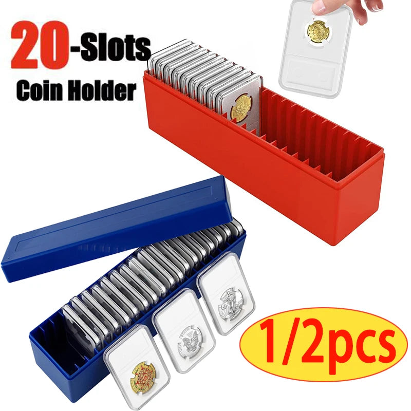 Plastic Coin Slab Holder Storage Box Case for Collectors 20 Slots Organizer